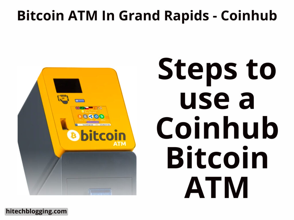 Yellow Bitcoin ATM machine with Coinhub branding