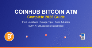 Professional CoinHub Bitcoin ATM complete guide featuring location finder, step-by-step usage instructions, fees comparison, and 500+ nationwide ATM locations