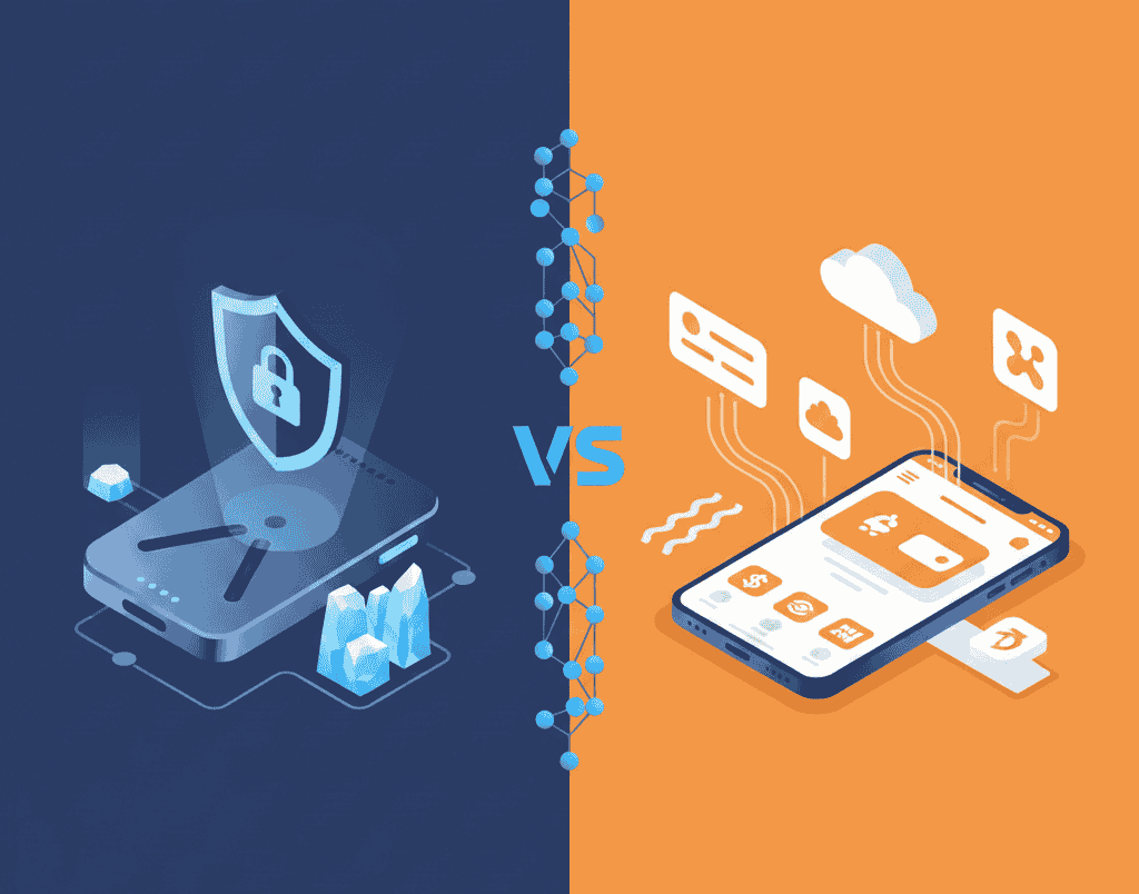 Cold storage vs hot wallet NFT storage comparison infographic showing security differences